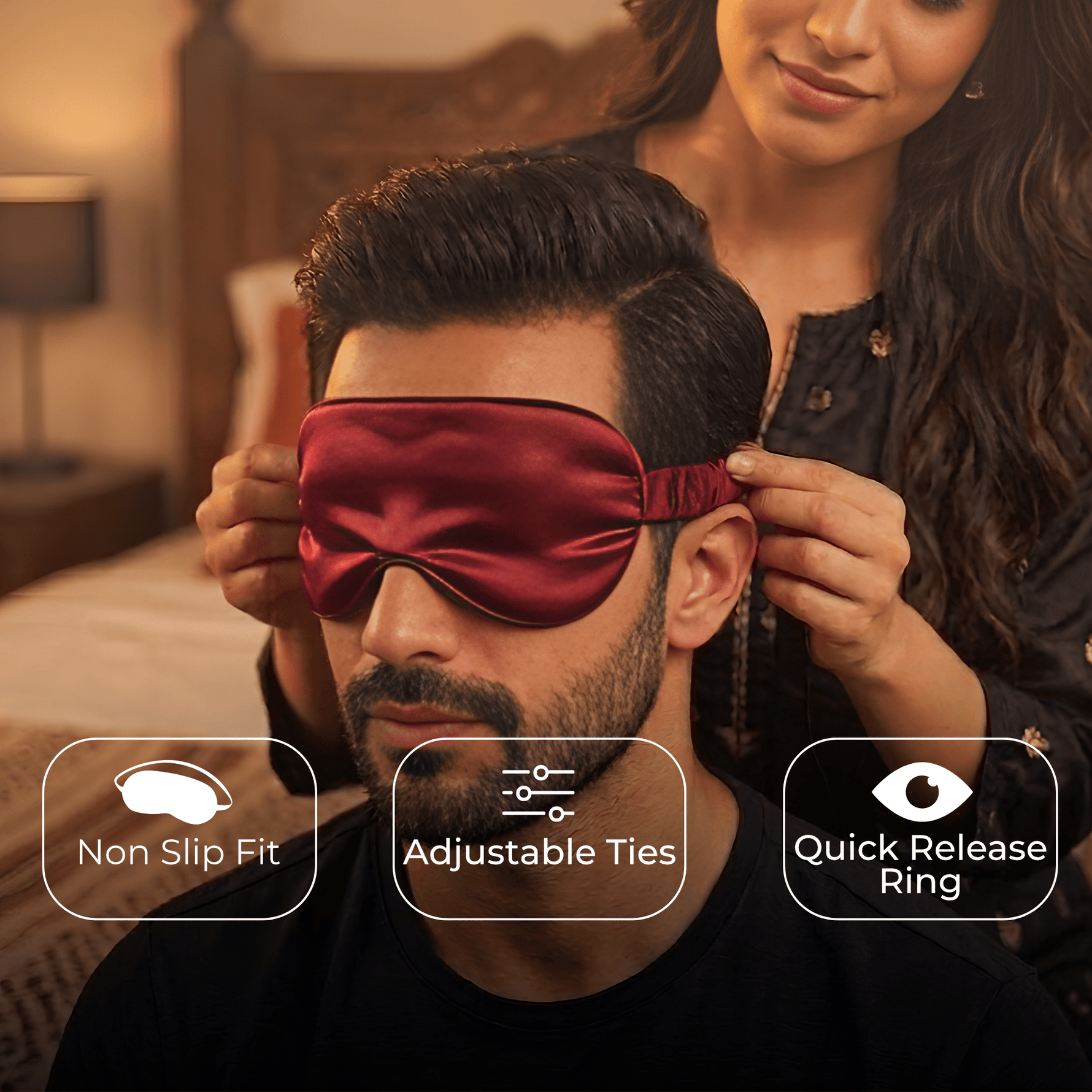 Lickcious Couple Play Kit – Silky Handcuffs & Blindfold Set - Lickcious